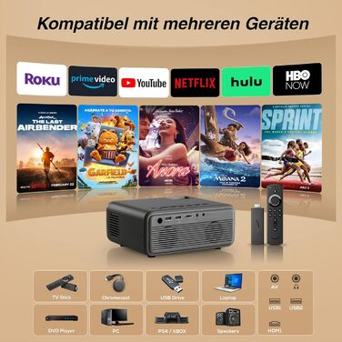 Портативний проєктор iZEEKER Mini з підтримкою 4K, WiFi, Bluetooth, HDMI, iOS, Android, PS5. Яскравість 10000 Lux, Full HD 1080P, 300 дюймів для домашнього кінотеатру. Чорний колір.