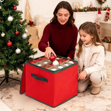 SALCAR Коробка для зберігання новорічних прикрас з відділеннями, 64 шт, червона