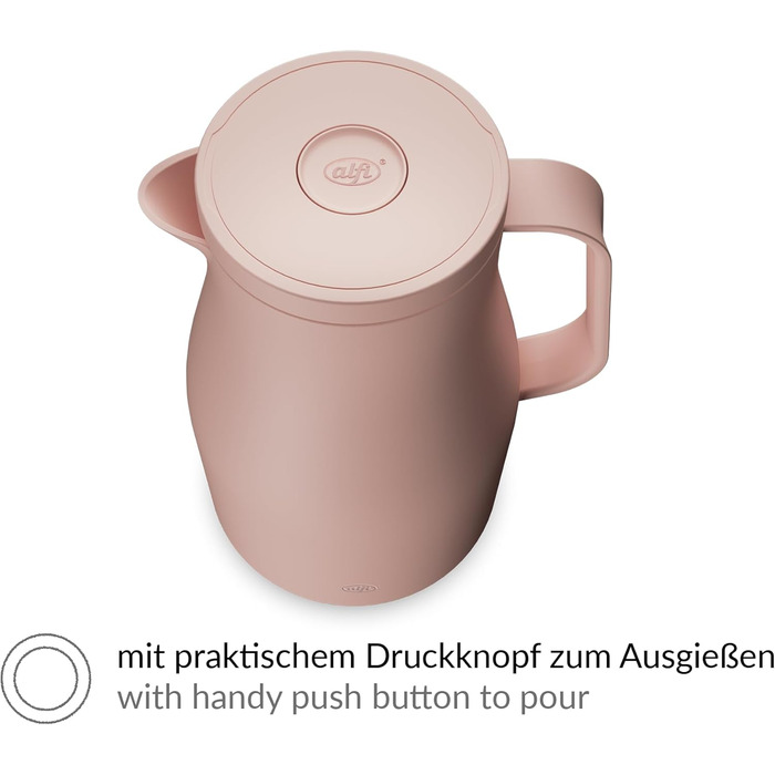 Термос Alfi ECONSCIOUS 1.0л з термоізоляційним вкладишем з біо-пластику, кришкою з поворотним механізмом та кнопкою, для зручного наливання однією рукою, ідеальний для кави та чаю, без BPA (Колір: Powder Rose)