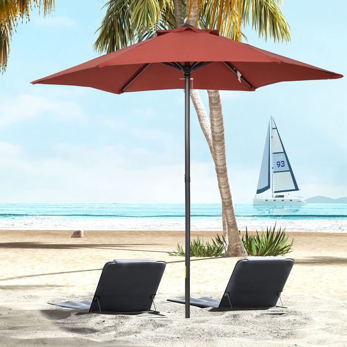 Outsunny Parasol Ø196 см, поворотна парасолька з функцією складання, шестикутна балконна парасолька пляжна парасолька вітрозахисна стабільна ринкова парасолька Crank Parasol Захист від сонця для пляжу Балкон Сад, винний червоний