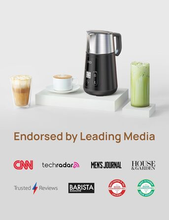 Dreo автоматичний спінювач молока All-in-1: для лате-арту, гарячих/холодних напоїв, 800 мл, електричний, миється в посудомийній машині (сріблястий, чорний)