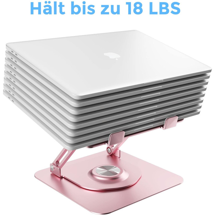 Підставка для ноутбука з регулюванням висоти, обертається на 360°, алюмінієва, рожева
