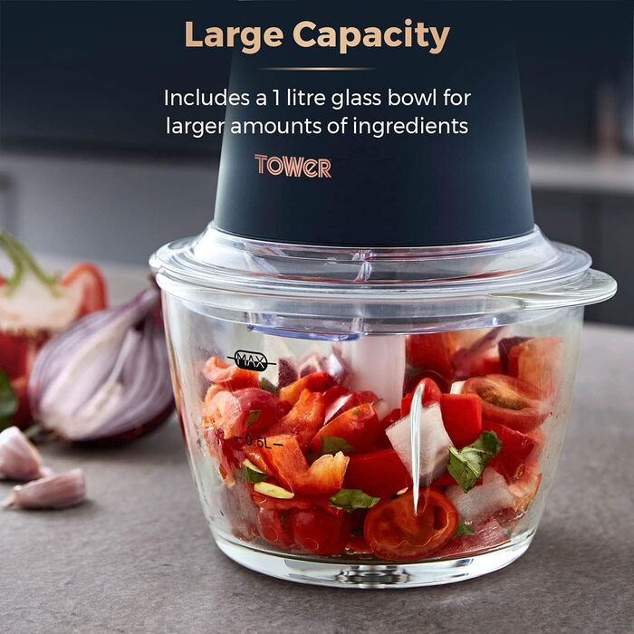 Подрібнювач для салатів Tower Cavaletto T12058MNB, 1 л, 350 Вт, Midnigth Blue & Roségold, для одноразового використання