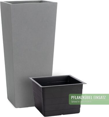 Планцверк® Горщик для рослин з фібергласу конічної форми, 70x33x33 см, стійкий до погодних умов, преміум-якість, покриття Lotus-Effekt, сірий