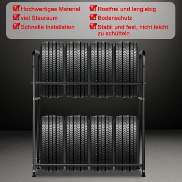 Стелаж для шин 107x46x117 см на 8 шин, посилений, з захисним чохлом для гаража, майстерні, льоху