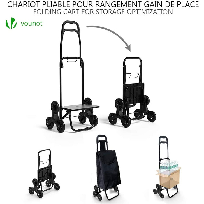 Візок для покупок VOUNOT з 3 колесами, візок для покупок Trolley складна, водонепроникна, 32L, (чорний)