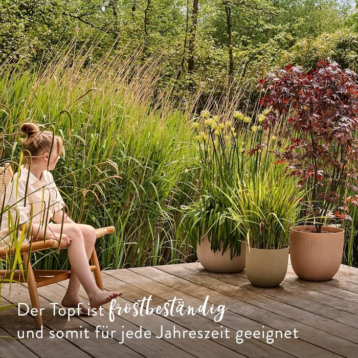 Горщик Elho Sereh Rund 40 - для дому та саду - з переробленого пластику, бежевий, Ø 39.0 x H 33.3 см