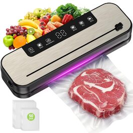 Вакууматор SHINER 6-в-1 для сухих та вологих продуктів, компактний вакуумний пакувальник з цифровим дисплеєм та набором пакетів, сріблястий