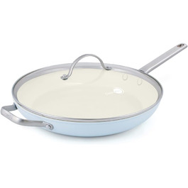 Сковорода GreenPan Padova з антипригарним покриттям Ceramic Antihaftbeschichtung, 30.5 см з кришкою та допоміжним ручками, без PFAS, придатна для миття в посудомийній машині, світло-блакитна