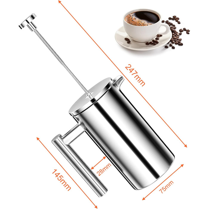 French Press Uootach 350 мл: кавоварка з нержавіючої сталі, тришаровий фільтр, для дому, подорожей, кемпінгу