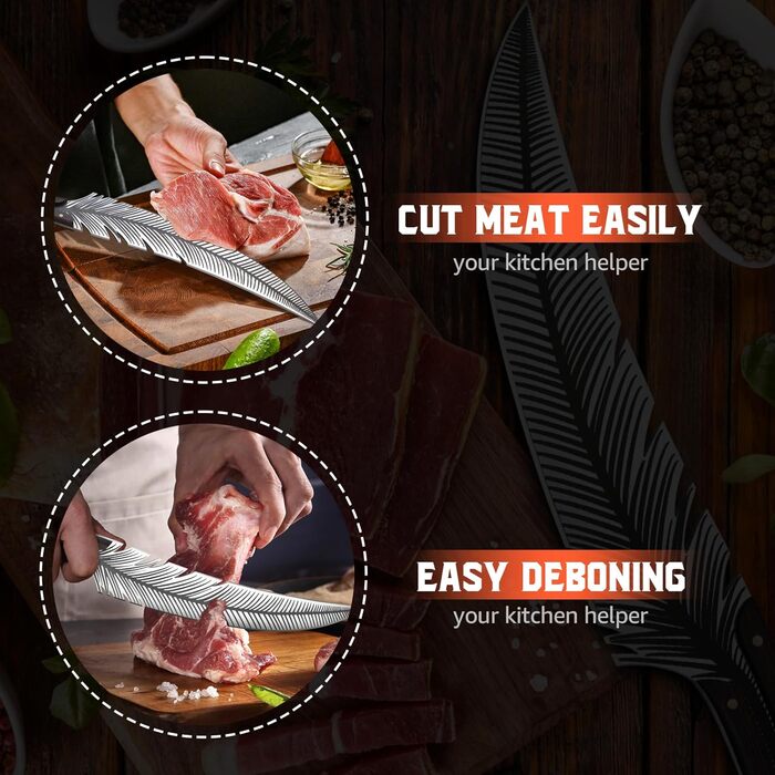 Японський кухонний ніж DRAGON RIOT: професійний, для гриля, з піхвою, для кухні, кемпінгу, приготування м'яса. Колір: коричневий