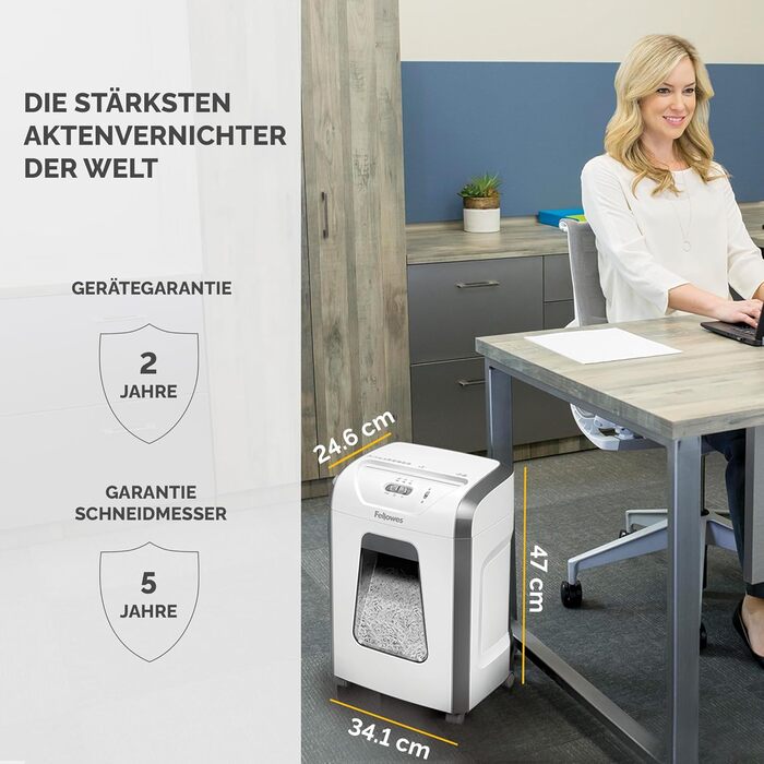 Fellowes Powershred 15C: Офісний шредер для дому, 15 аркушів, 19л контейнер, P4, білий