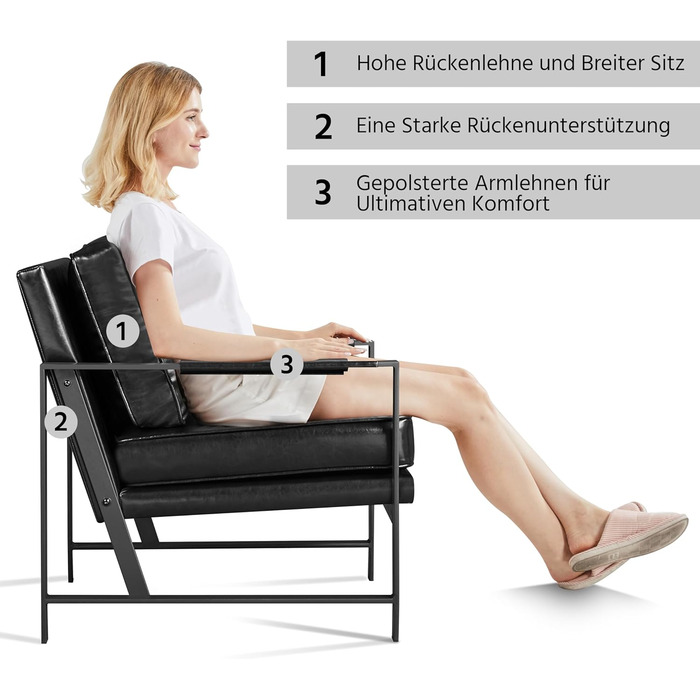 Крісло-реклайнер Yaheetech Retro з металевим каркасом та штучною шкірою (2 шт., чорний)