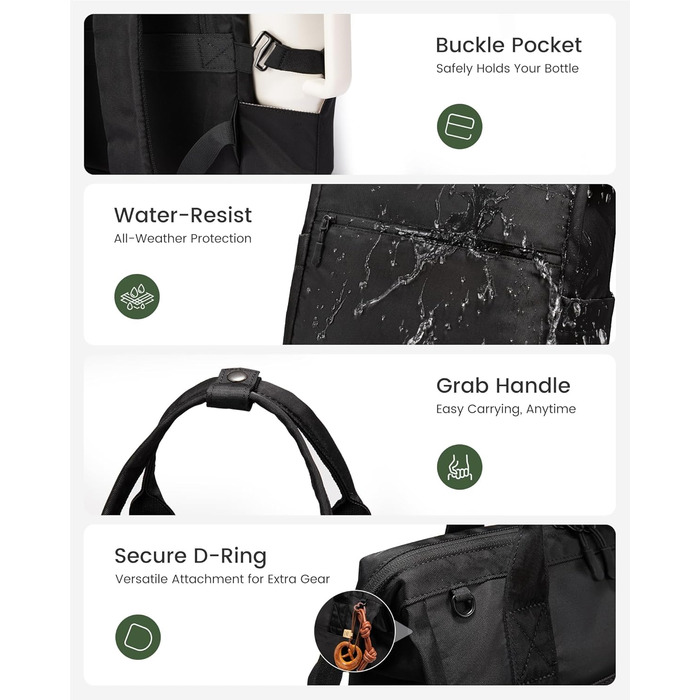 LOVEVOOK Рюкзак для жінок, 15.6 дюймів, рюкзак для школи, підліток, дівчина, велика кишеня для пляшки, велике відкриття, сумка для роботи, шкільний рюкзак, рюкзак для подорожей, універсітету, чорний