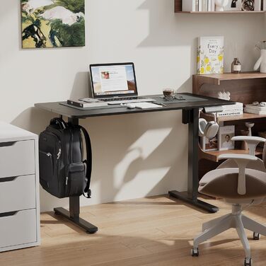 Електричний регульований стіл BONTEC 120x60 см з LED-дисплеєм, 3 пам'яті висоти, тримач для навушників, чорний