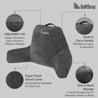 Велике читальне крісло-подушка Softbuy 78,7 см з підголовником, регульована XL-подушка для ліжка, м'яке крісло для дорослих з підлокітниками, ідеально для читання та відпочинку, велике (середнє)