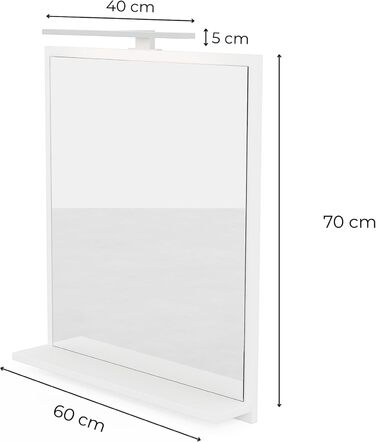 Дзеркало для ванної кімнати HAJDUK FURNITURE з підсвічуванням 4000K IP44, 70x60 см - Сучасне прямокутне дзеркало з полицею та LED-підсвічуванням - Преміум-якість