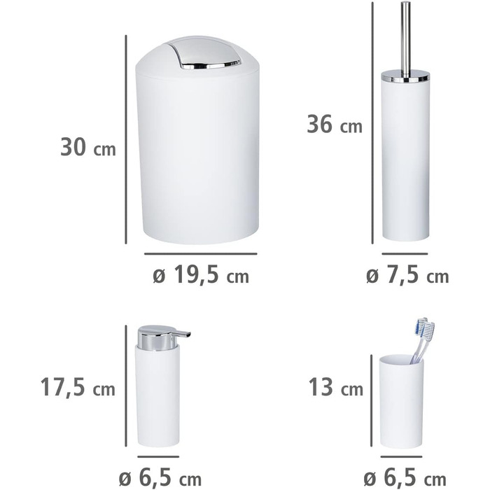 Набір для ванної кімнати WENKO Calvo 4 шт. дозатор для мила, чашка для зубної щітки, щітка для унітазу, відро для косметики