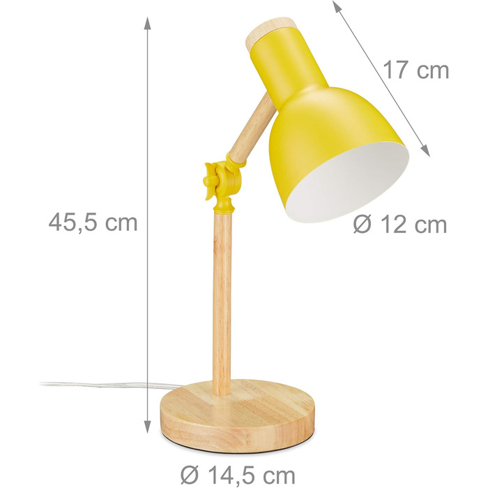 Настільна лампа Relaxdays Retro, регульована, дерево та метал, E14, 45,5x14,5 см, жовта
