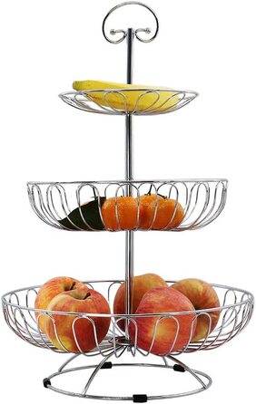 Фруктовий поверх Auroni, 3 поверхи, D 30 см, кошик для фруктів висотою 47 см, металева миска для фруктів - - декоративний для більшого простору на кухні-стільниці-багато місця-ідея подарунка (срібло)