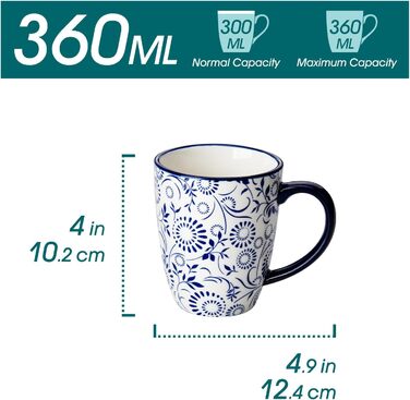 Набір кавових чашок Vancasso Selene, 6 шт., 360 мл, блакитно-білий вінтажний дизайн