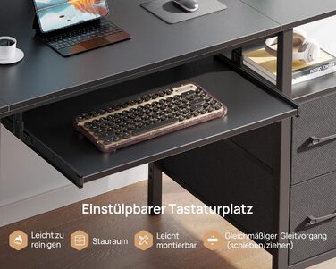 Комп'ютерний стіл Rolanstar з ящиками, 120x47 см, ігровий стіл з розеткою, LED-підсвітка та підставка для монітора, стіл для дому, офісу, вітальні, білий (чорний)