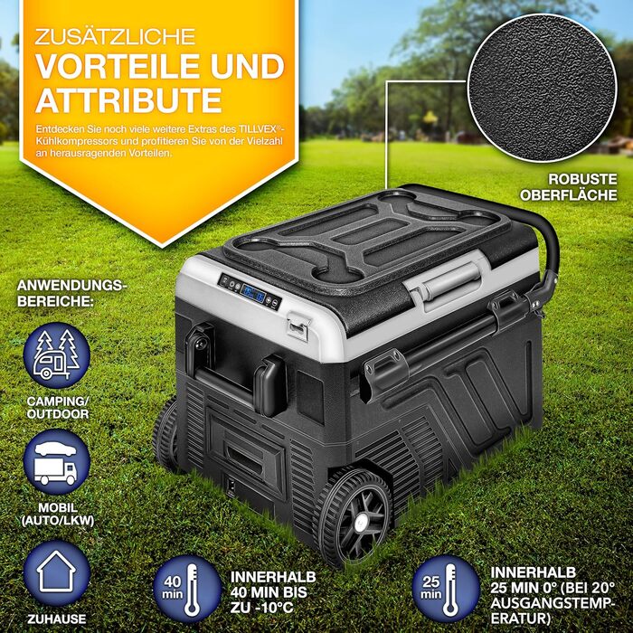 Автомобільний холодильник Tillvex® Kompressor 40-60л з Wi-Fi, 12/24V/230V, до -20°C для авто, вантажівок, кемпінгу