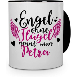 Кружка 'Petra - Angel - Іменна кружка, кавове горнятко, чашка, кухоль - Чорна