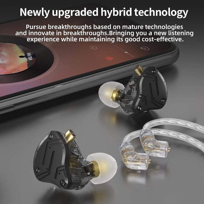 Навушники-вкладиші Yinyoo KZ ZS10 PRO X, гібрид 4BA1DD, HiFi, кабель 0,75 мм, з мікрофоном, чорний