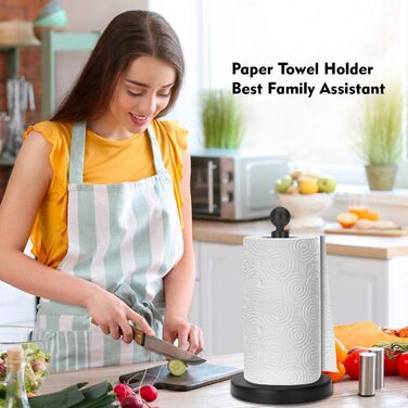 Тримач для паперових рушників на стільницю з обважненою основою для одноручного використання, нековзний, нержавіюча сталь, чорний