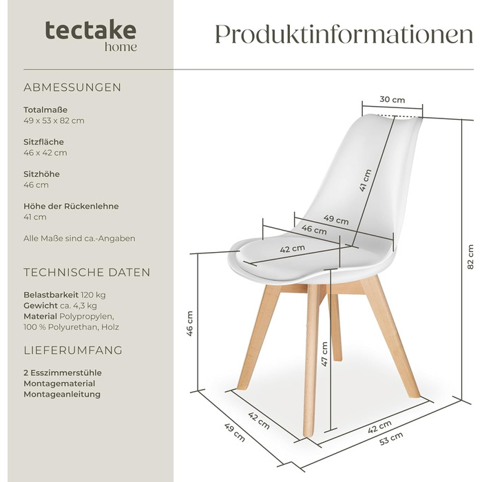 Тектейк® Стільці для їдальні Frederikke II - набір 6 шт. Сучасні кухонні стільці, скандинавський дизайн, чорний колір