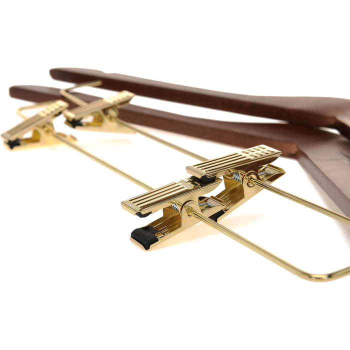 Дерев'яні вішалки для одягу з кліпсами, масивне дерево, вішалка для штанів, міцні металеві кліпси, поворотний гачок, для пальто, куртки, блузи, костюмів (горіх, золотий гачок, 20 шт.)