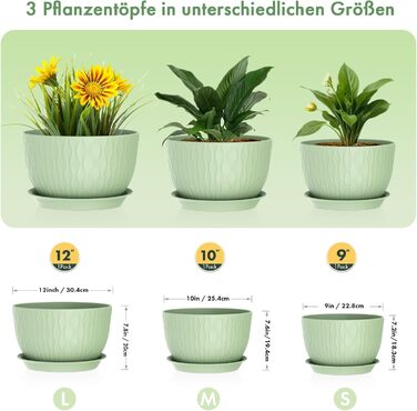 Набір горщиків для квітів з автополивом, 3 шт. (30/25/22 см, світло-зелений)