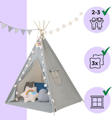 Дитяче намет Kinder Tipi Julia сірий/блакитний 120x120x160 см