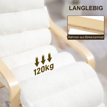 Крісло-релакс з берези, м'яке крісло, регульована підніжка, білий