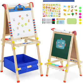 Дитяча мольберт Kinder Staffelei з двома сторонами, регульована висота, з роликом для паперу, аксесуари, підставка для речей (робот)