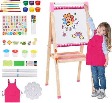 Дитяча мольберт Kinder Staffelei з рулоном паперу, двосторонній, складний, регульована висота, 92 аксесуари, подарунок для дітей