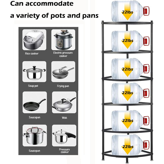 Кухонний кутовий тримач для горщиків, 6-ти ярусний, регульований, металевий, для каструль і сковорідок, органайзер для зберігання