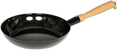 Дерев'яна сковорода 24, CLASSIC-BLACKMAILLE, 22,5 см, 0,905 кг, 44,3 x 23 x 8,3 см, сковорода з дерев'яною ручкою, емаль, чорна, індукційна