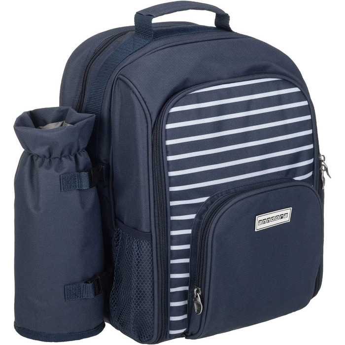 Набір для пікніка Anndora 15 предметів: рюкзак, деки, посуд, блакитно-білий в смужку