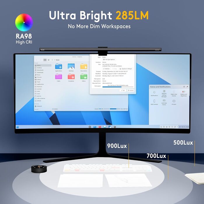 LED-лампа для монітора Quntis з радаром, авто вмикання/вимикання, пультом ДУ, 52 см, регулювання кольору та яскравості, таймер, захист від синього світла, USB-лампа для ПК