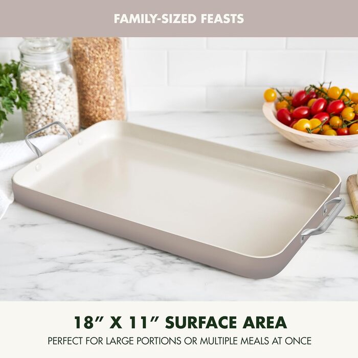 GreenPan Grillpfanne з подвійним дном, 45.7 x 27.9 см, керамічне антипригарне покриття, без PFAS, ручки з нержавіючої сталі, для плити, посудомийна машина, духовка та гриль, Оксфорд Блакитний