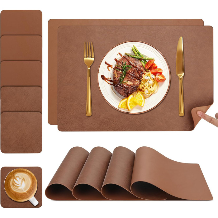 Набір підставок під гаряче YIHELU, 6 шт., штучна шкіра, зелений м'ятний/кремовий, миючіся, антиковзні