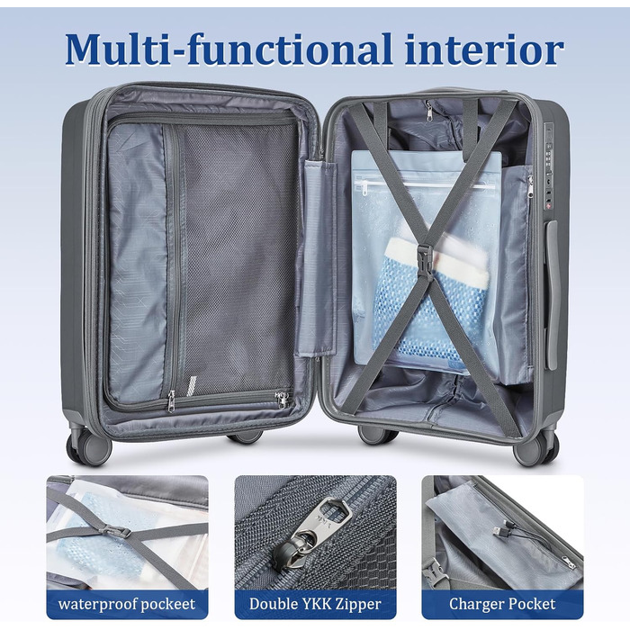 Набір валіз Joyway 4 шт. з жорстким корпусом та TSA-замком, розширюваний, сірий колір