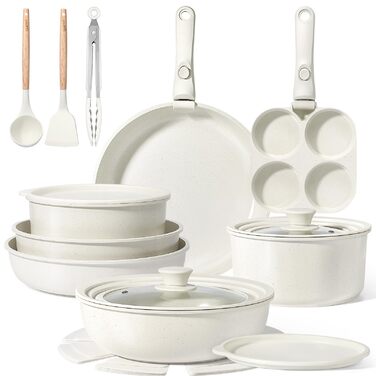 Набір посуду GiPP 21 предмет: каструлі та сковорідки з керамічним антипригарним покриттям, індукційне дно, для всіх плит, білий