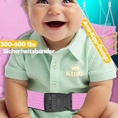 Дитяча гойдалка-колиска KIDIZ® для немовлят від 6 місяців та малюків до 3+ років (Рожева) - дерев'яна, з регулюванням висоти та м'яким сидінням для дому та вулиці