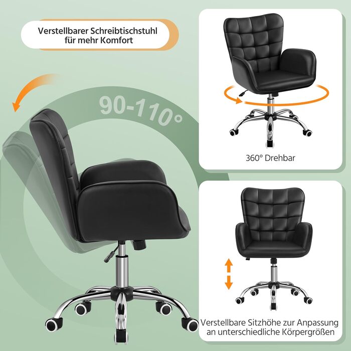 Крісло офісне Yaheetech ергономічне, з регулюванням висоти, з підлокітниками, на коліщатках, до 136 кг, біле (чорне)