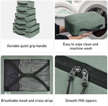 Набір органайзерів для подорожей ECOHUB для валізи, 7 шт, еко-сумки з переробленого PET, органайзери для одягу та взуття (Зелений)