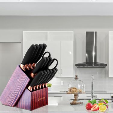 Набір кухонних ножів Chefhoablorn 15 предметів з нержавіючої сталі. Професійний набір ножів для кухні, подарунок на новосілля/весілля. Чорний блок ножів.