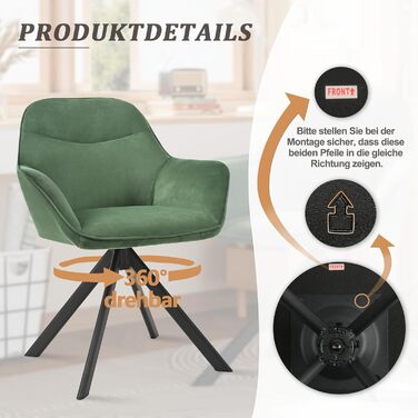 Набір обертових стільців для їдальні з підлокітниками (2 шт.), зелені